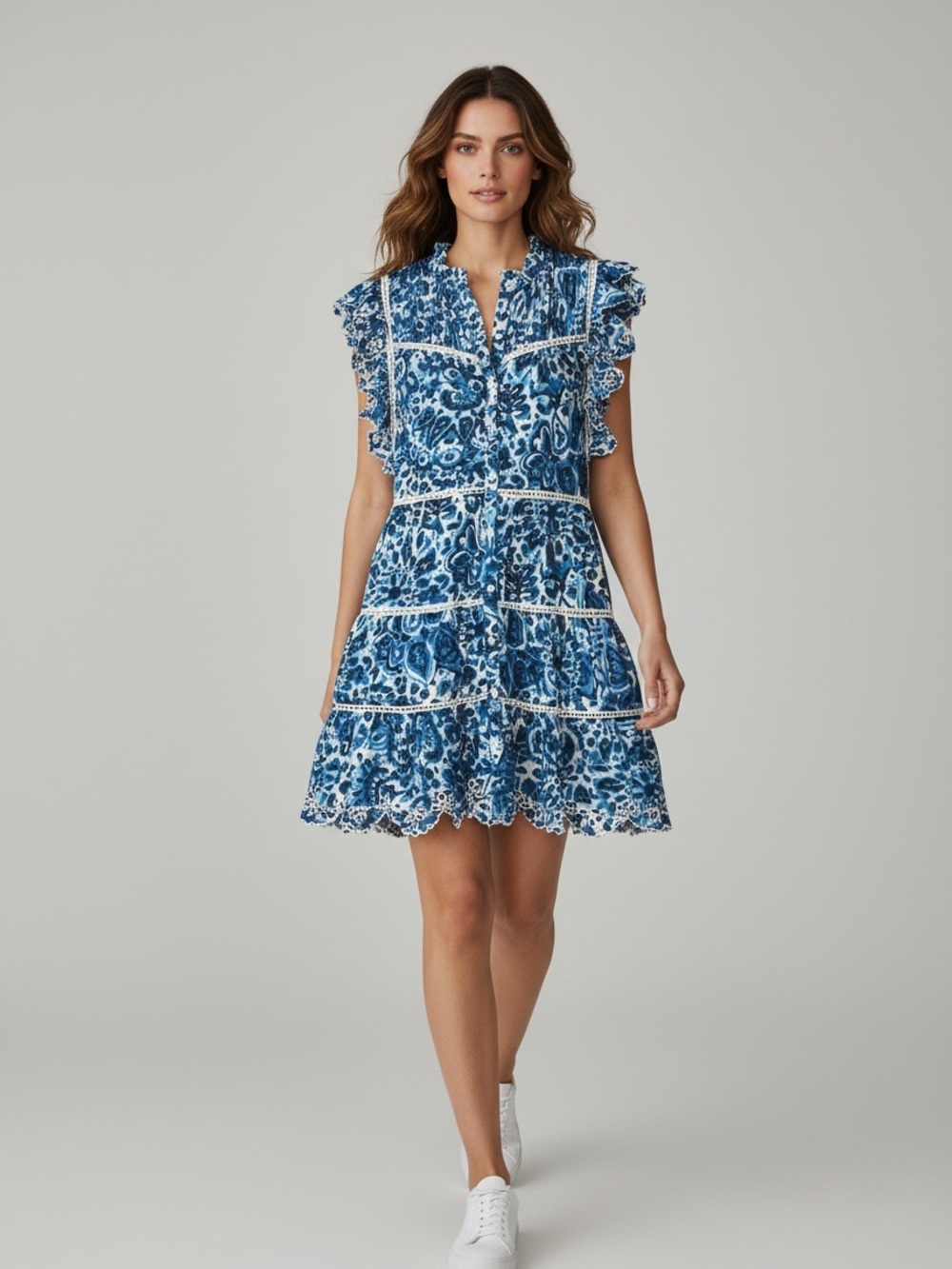 House of Harlow 1960 Blue Floral Ruffle Mini Dress